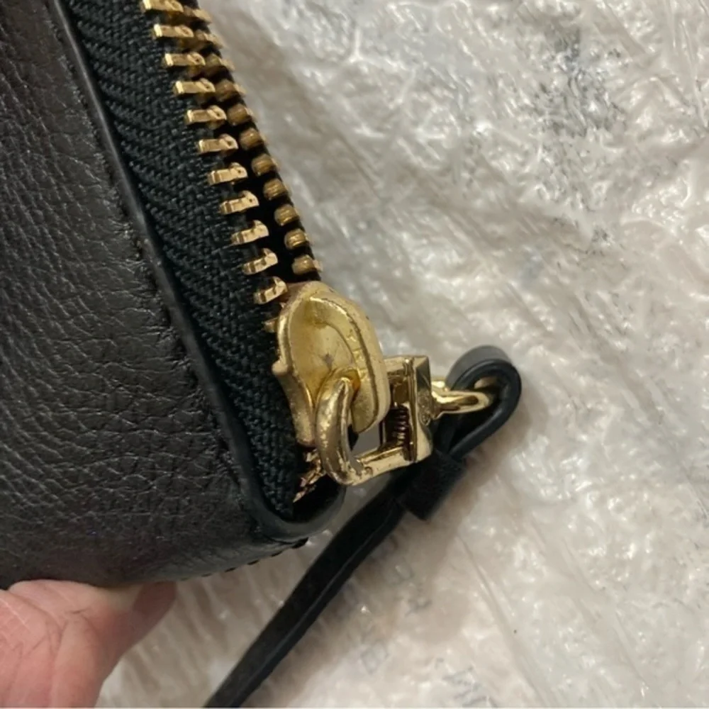 Tory Burch black leather wristlet clutch bag